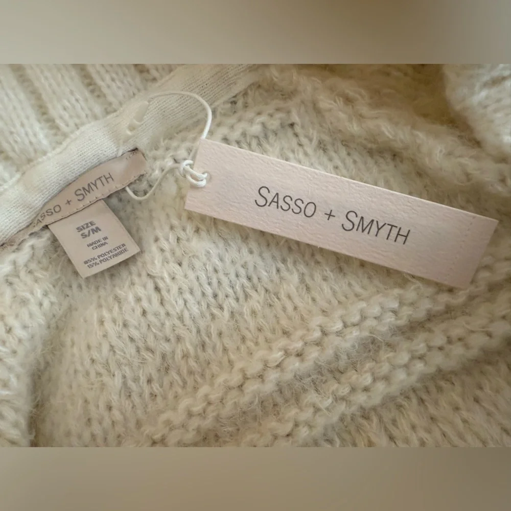 Sasso & Smyth Cream Shaggy Sweater Vest S/M Cowl Neck SS NWT Boho Prairie